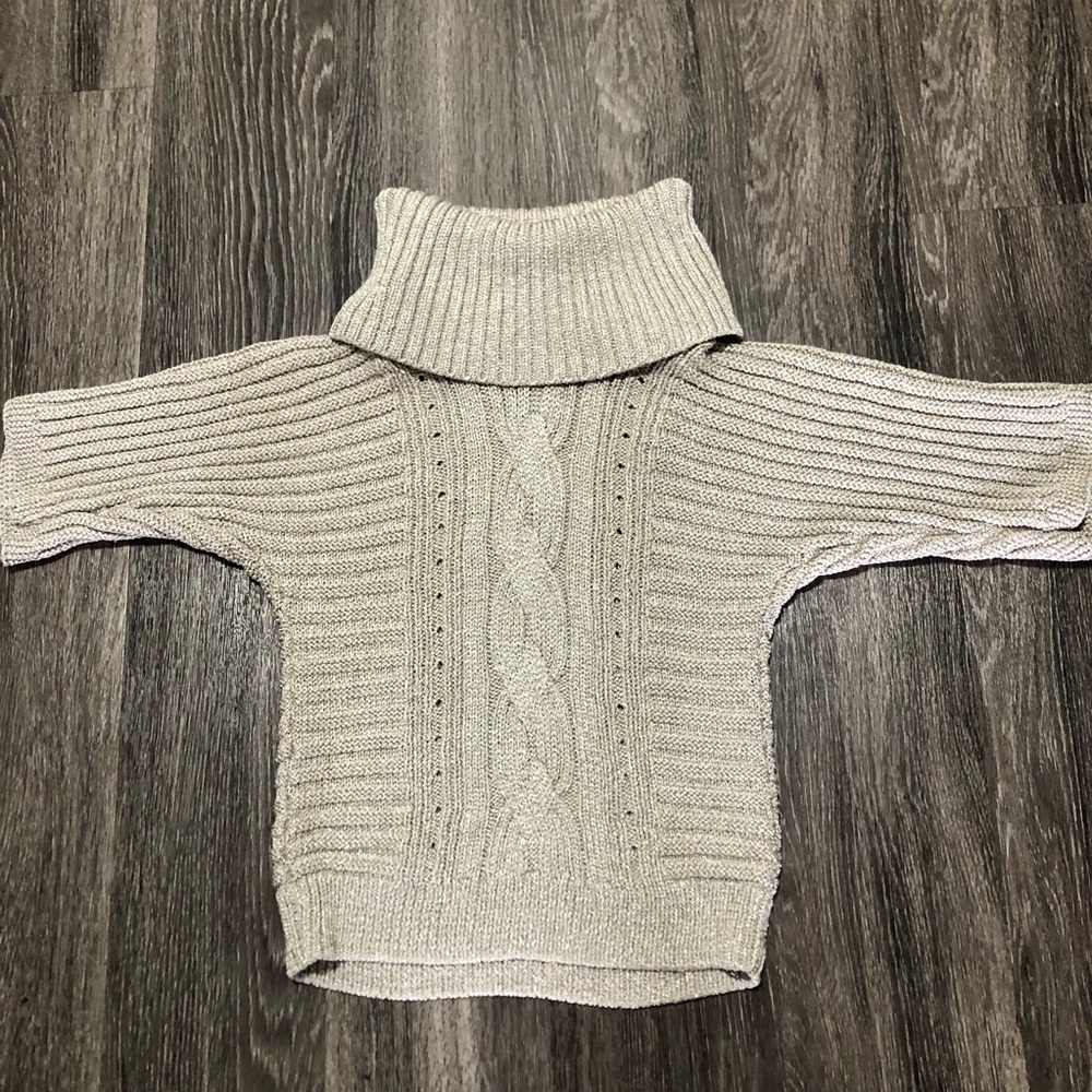 INC Gold Shimmery Metallic Cable Knit Poncho Sweater XS Short Sleeve